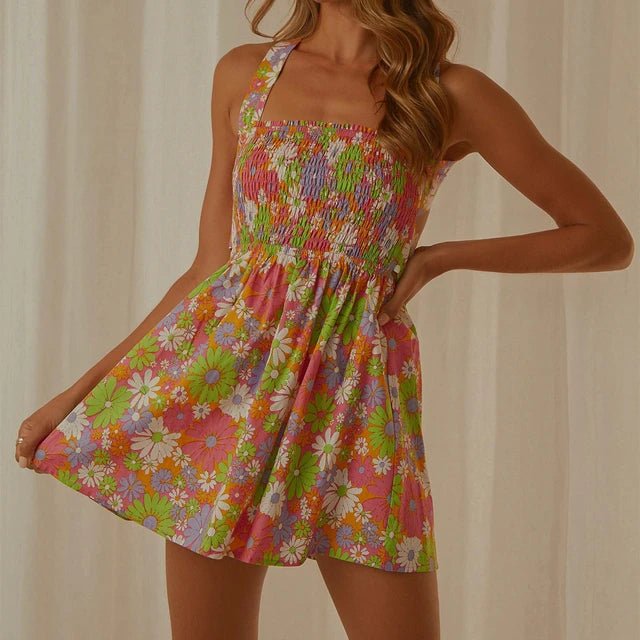 Y2K WrapBack Tie Up Floral Print Mini Dress XD21
