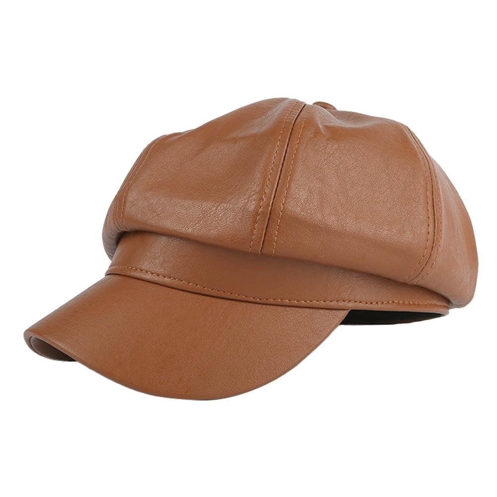 PU Leather Newsboy Cap – Vintage Style Baker Boy Hat