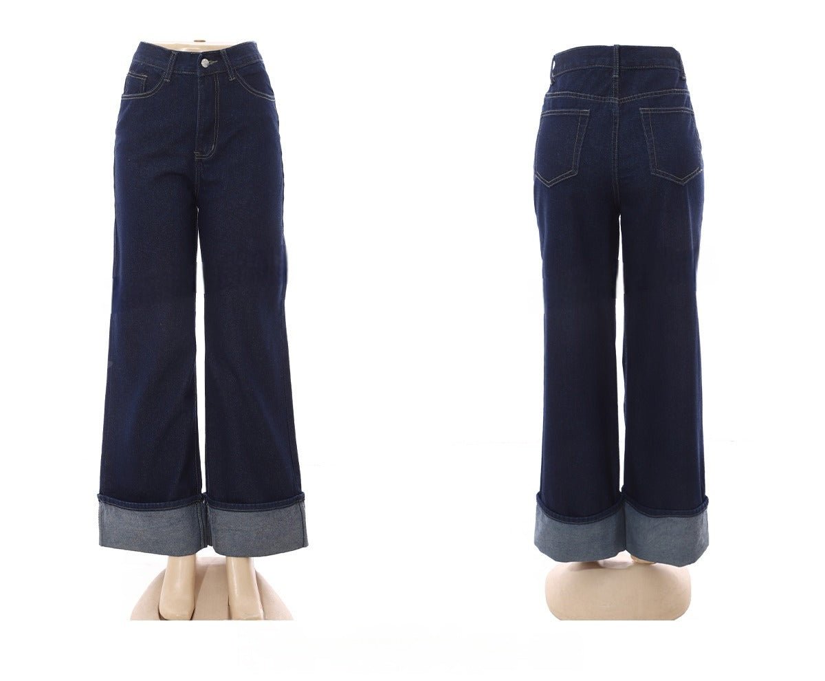 High-Waist Wide Leg Turn-Up Hem Jeans - FA-4394