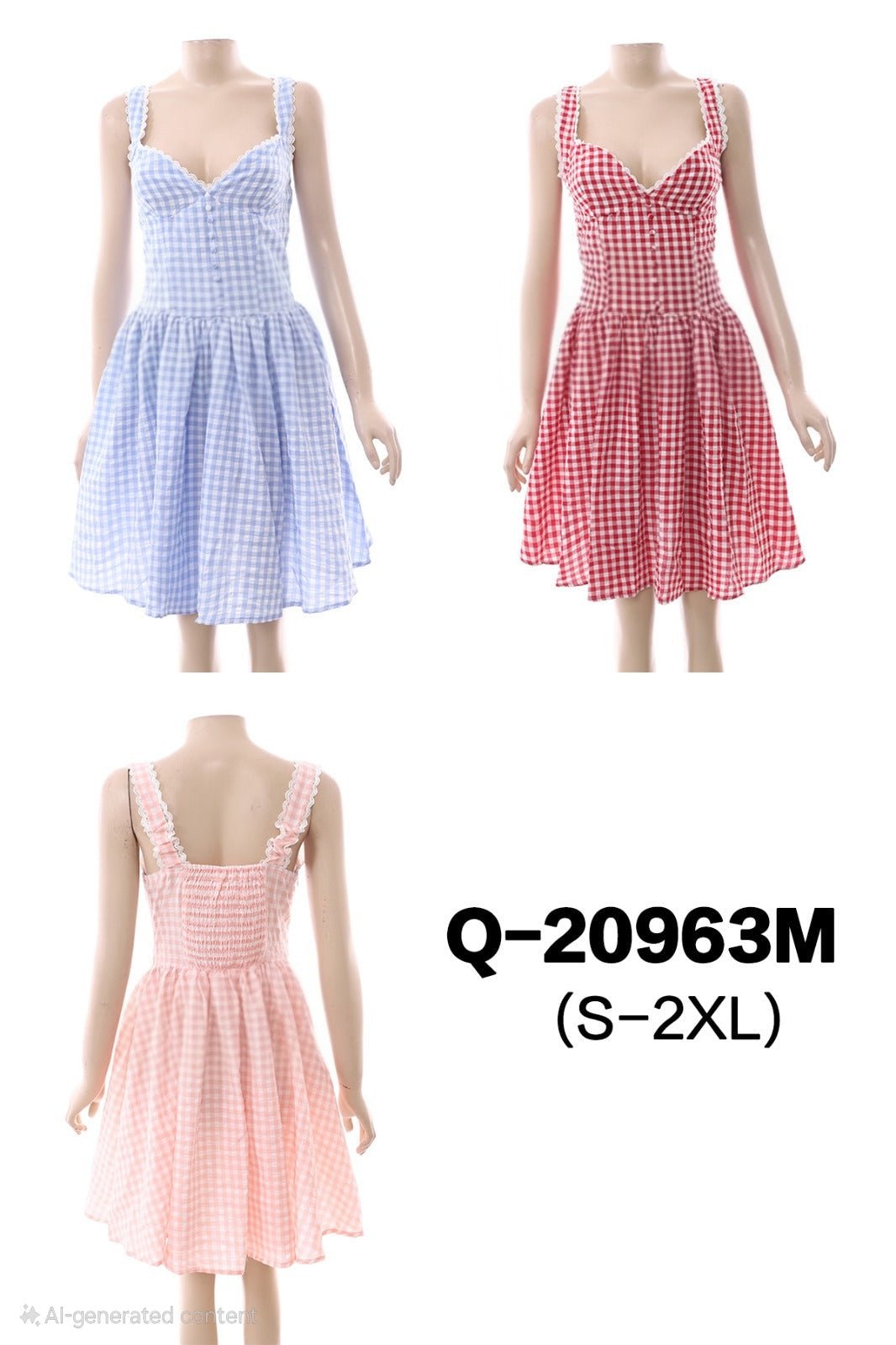 Gingham Lace-Trim Mini Dress – Sweetheart Bust & Flared Skirt