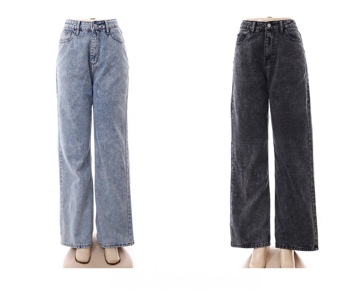 High-Waist Straight-Leg Washed Jeans-  FA-4440