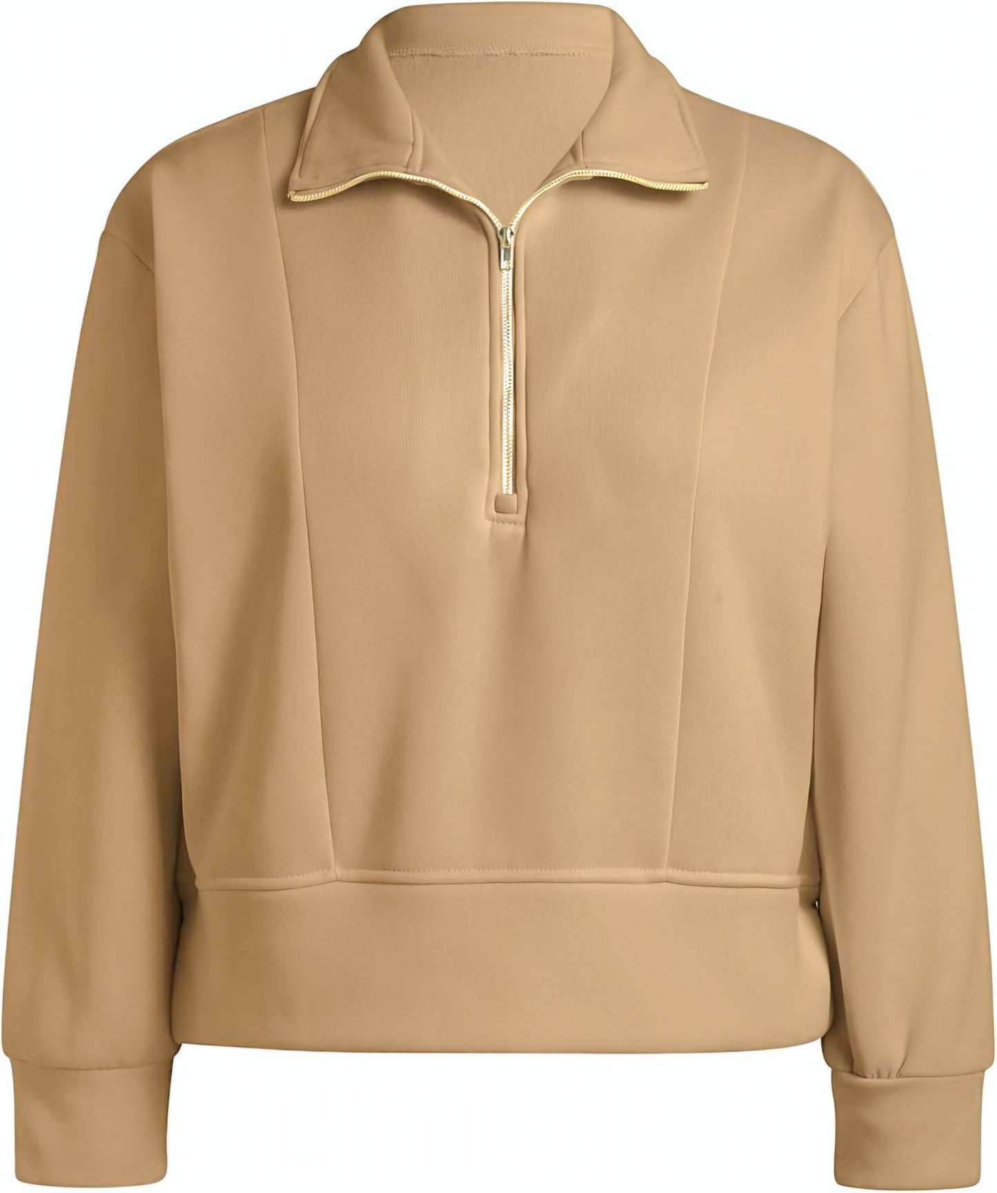 Cozy Light Brown Half-Zip Jersey Sweater