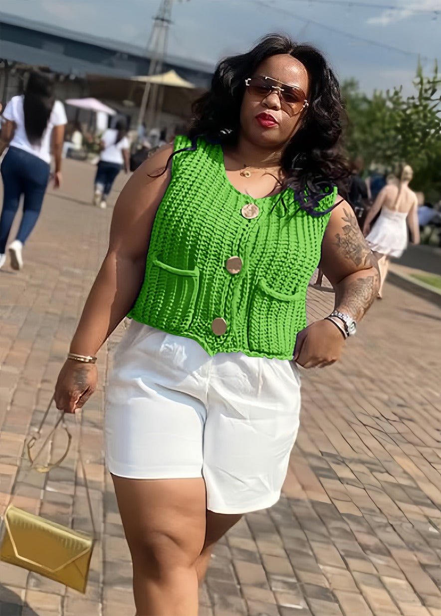 Knitted Sleeveless Cardigan with Front Pockets