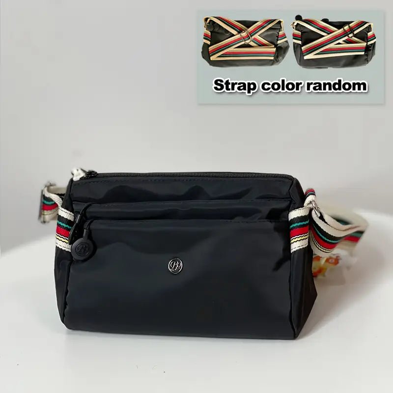 Multi-Pocket Nylon Crossbody Bag with Adjustable Random Strap - 9203