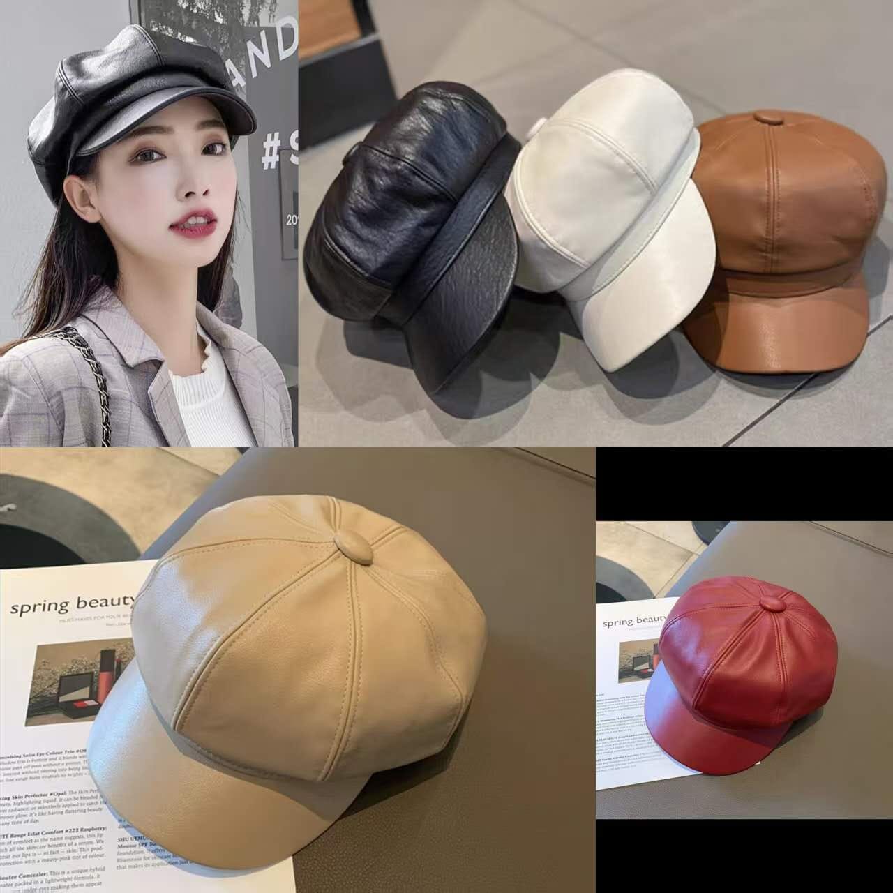 PU Leather Newsboy Cap – Vintage Style Baker Boy Hat