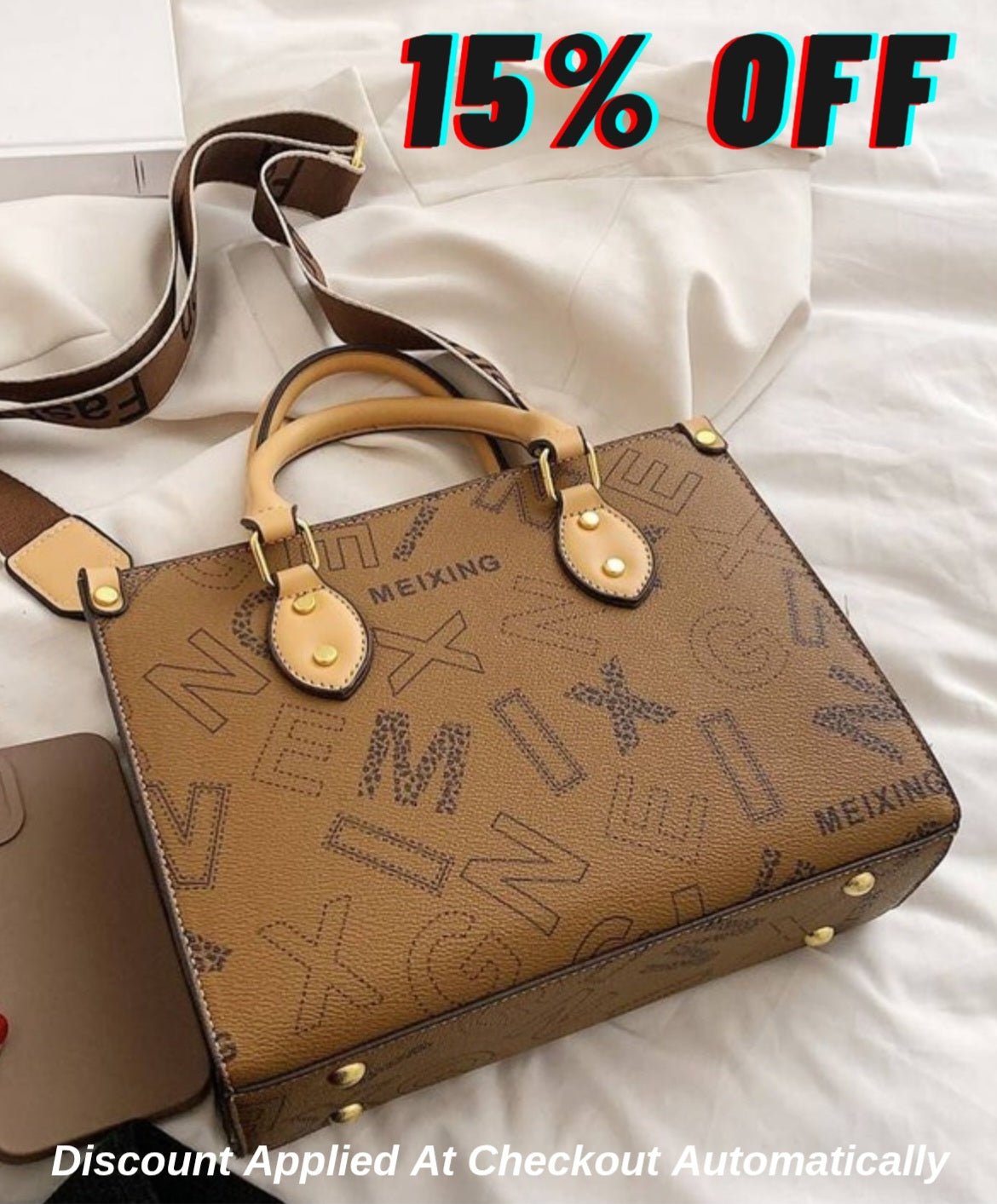 Letter Graphic Studded Decor Square Bag
