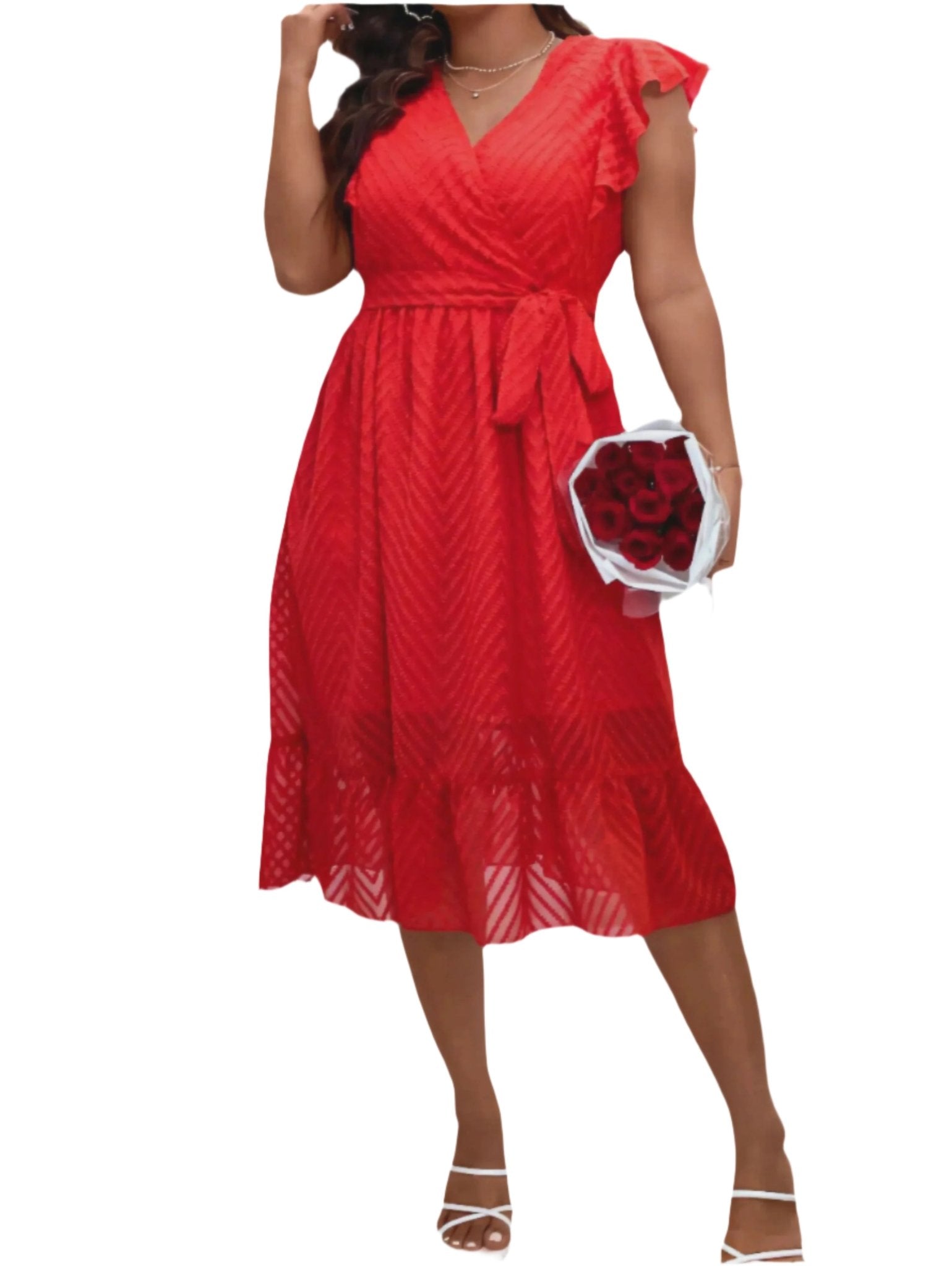 Elegant Plus Size Ruffled Maxi Dress - Flowy V-Neck Wrap Style