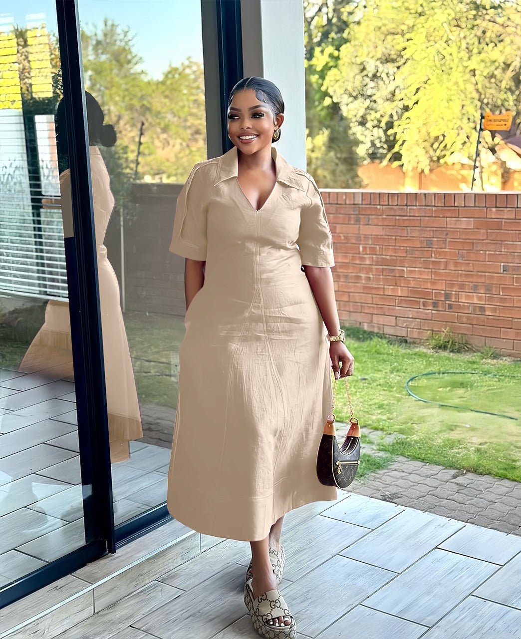 Collared A-Line Midi Dress – Elegant Modest Style for Work or Events