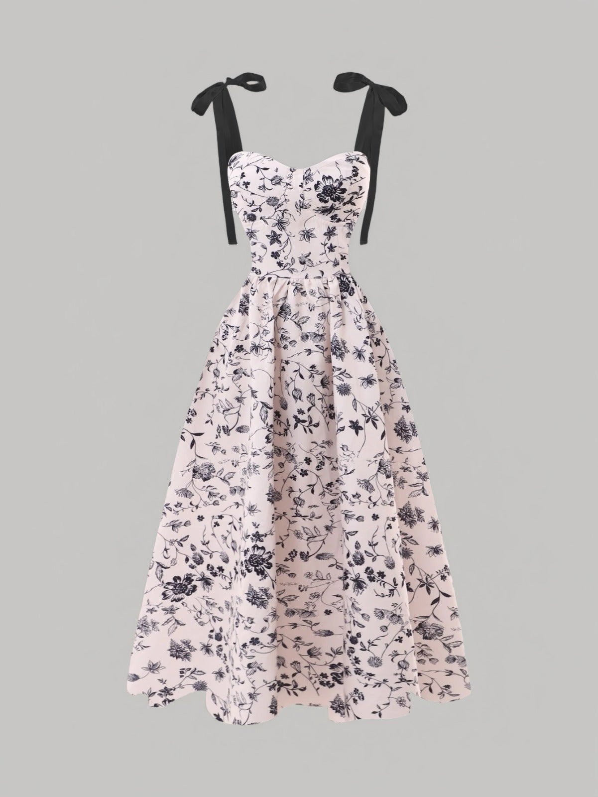 Floral Tie-Strap Maxi Dress – Sweetheart Neck Summer Style