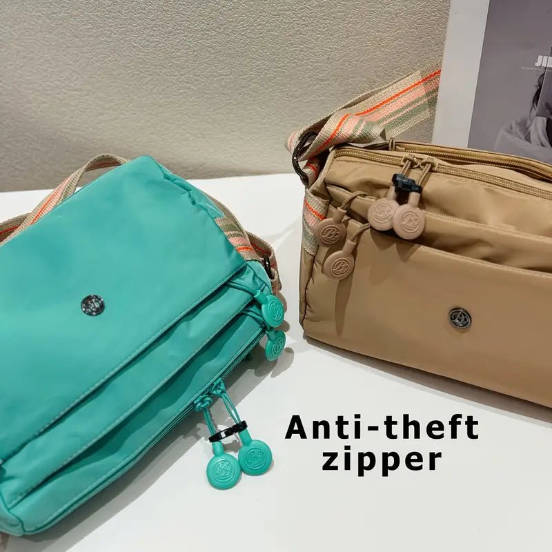 Multi-Pocket Nylon Crossbody Bag with Adjustable Random Strap - 9203