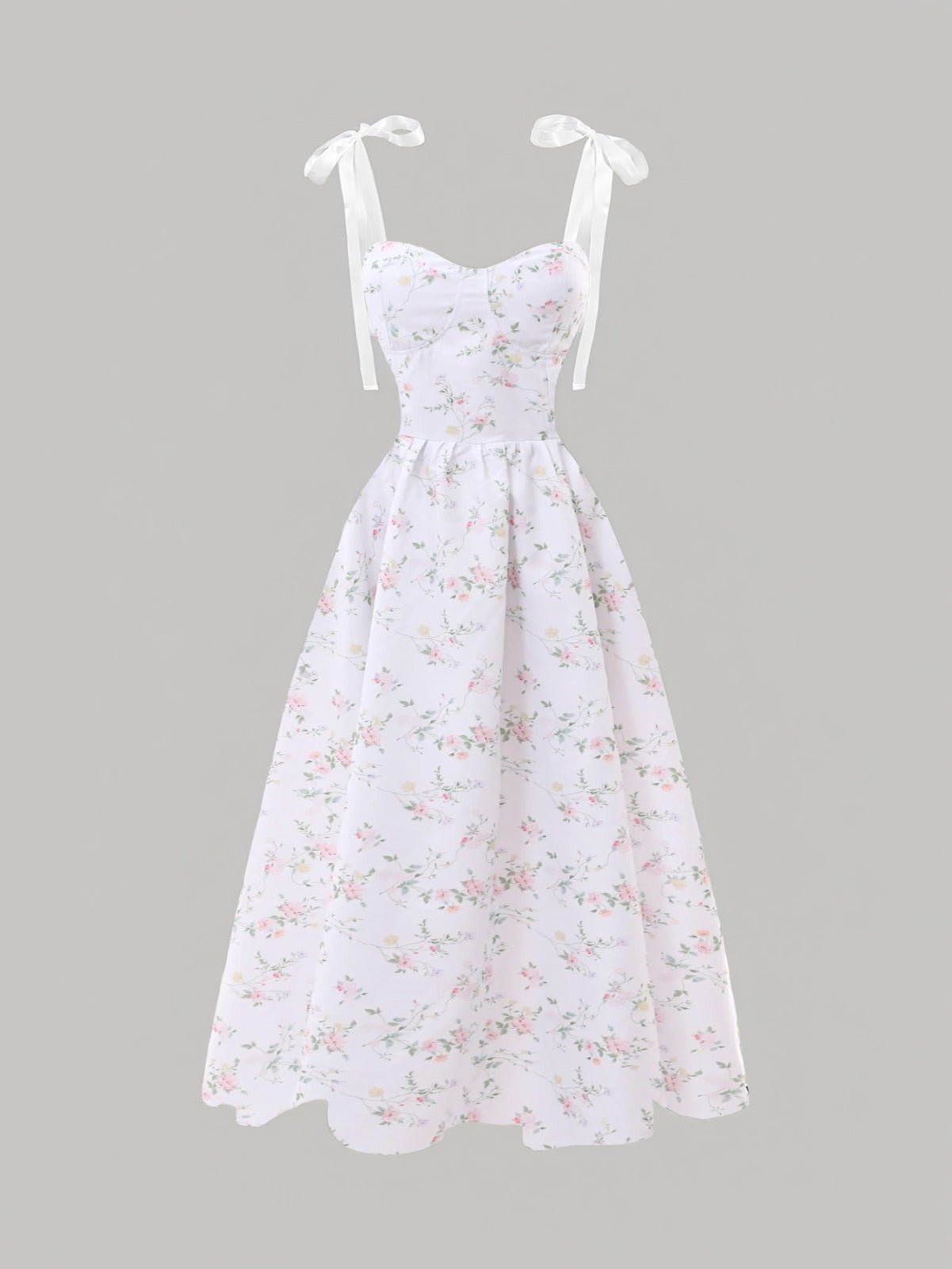 Floral Tie-Strap Maxi Dress – Sweetheart Neck Summer Style