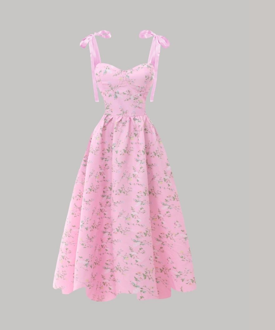 Floral Tie-Strap Maxi Dress – Sweetheart Neck Summer Style