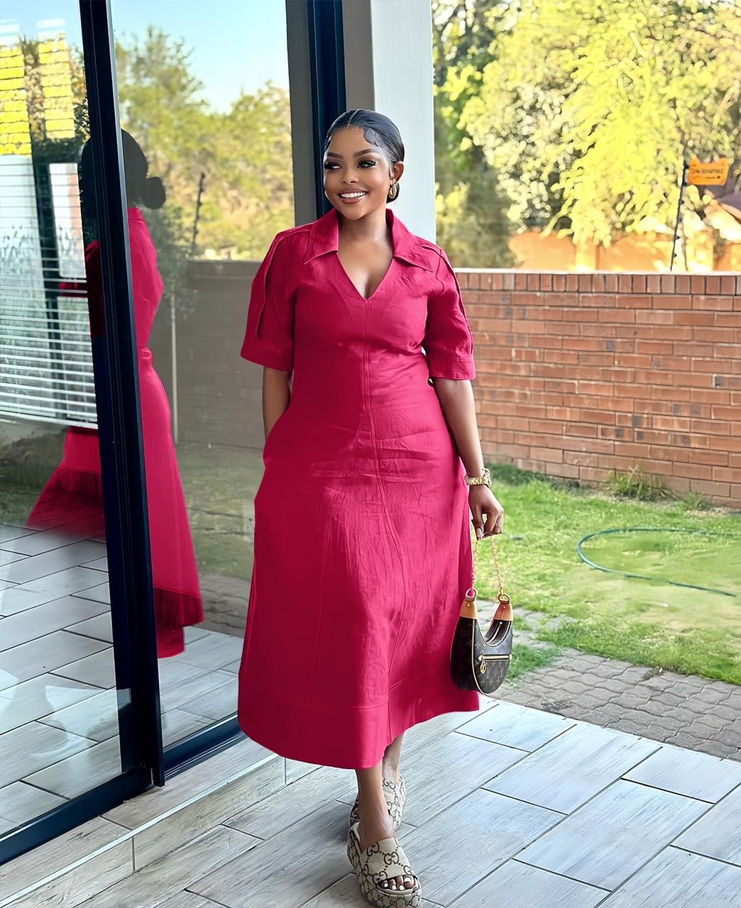 Collared A-Line Midi Dress – Elegant Modest Style for Work or Events