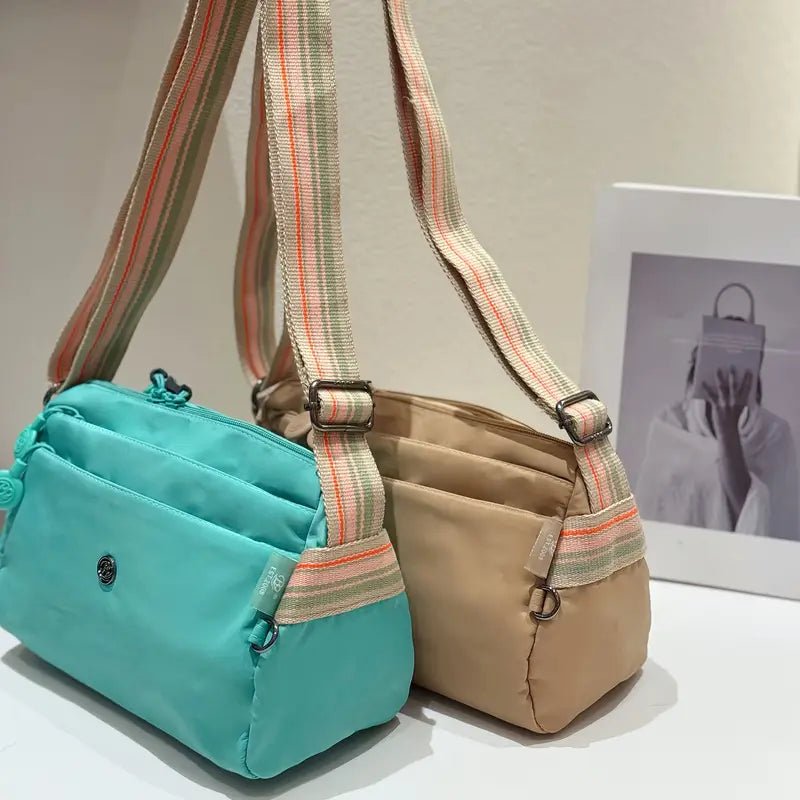 Multi-Pocket Nylon Crossbody Bag with Adjustable Random Strap - 9203