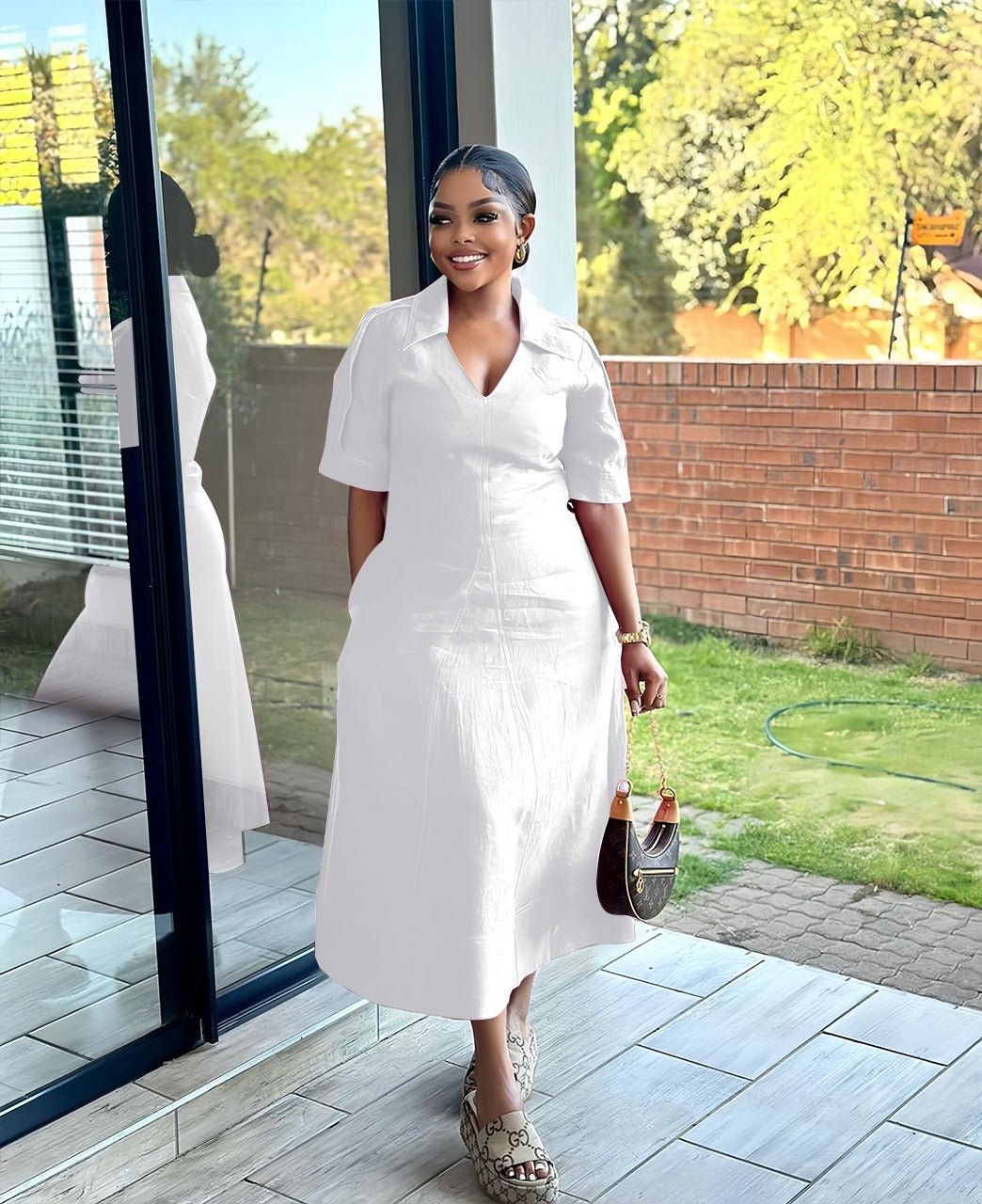 Collared A-Line Midi Dress – Elegant Modest Style for Work or Events