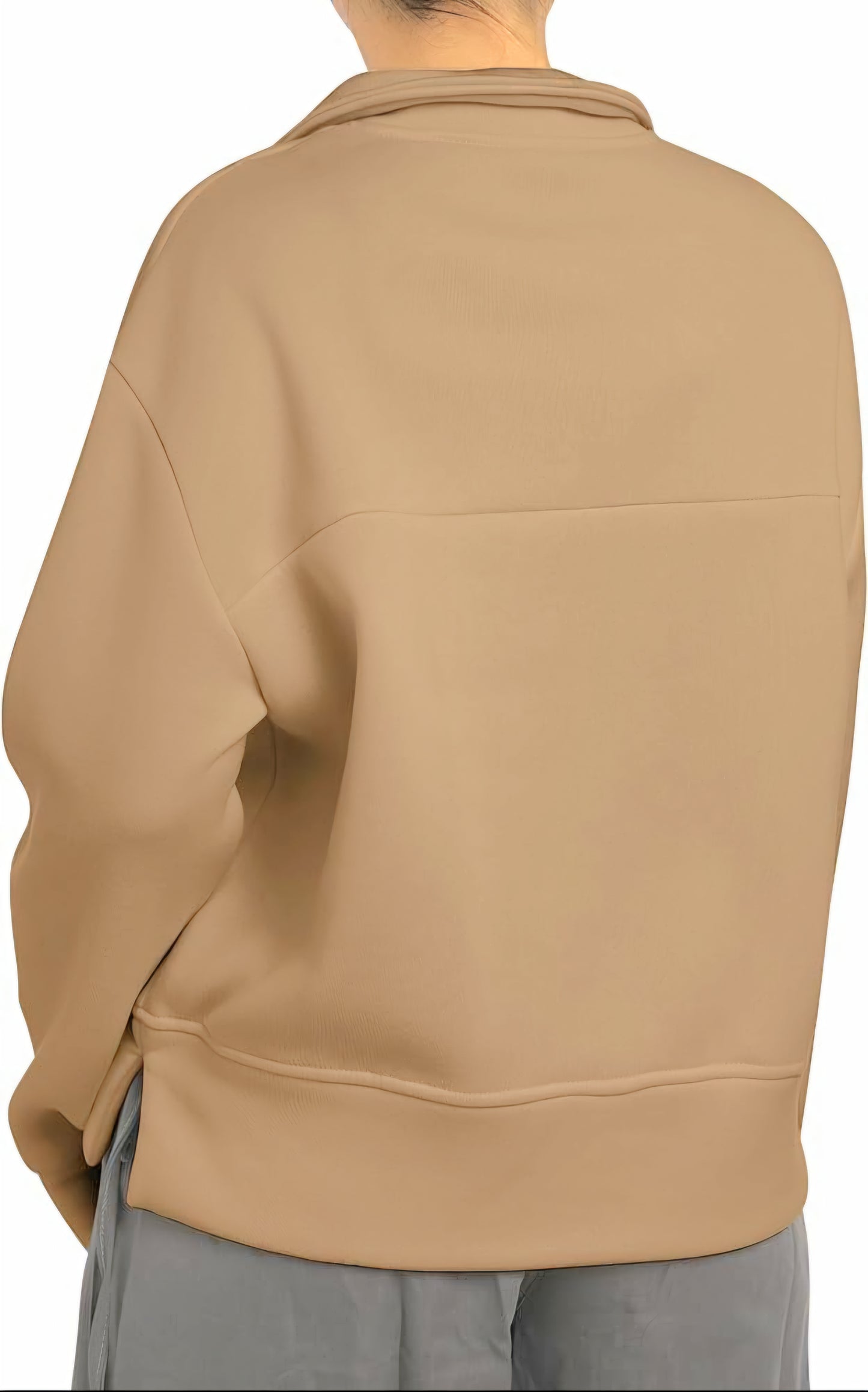 Cozy Light Brown Half-Zip Jersey Sweater