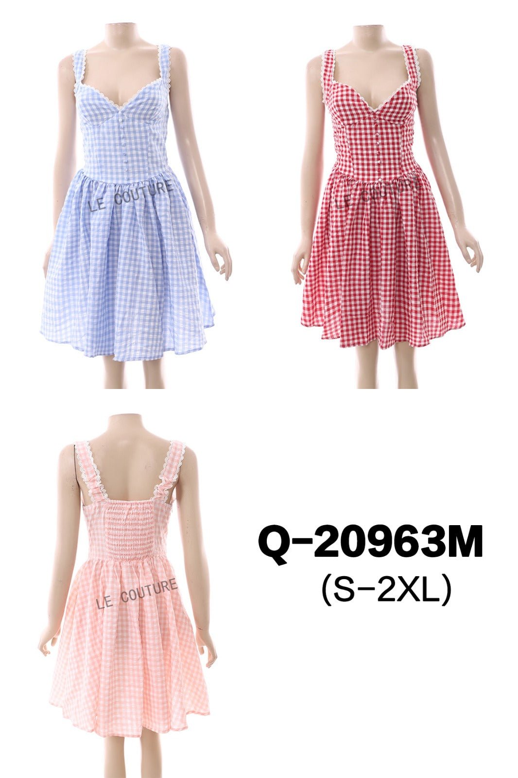 Gingham Lace-Trim Mini Dress – Sweetheart Bust & Flared Skirt