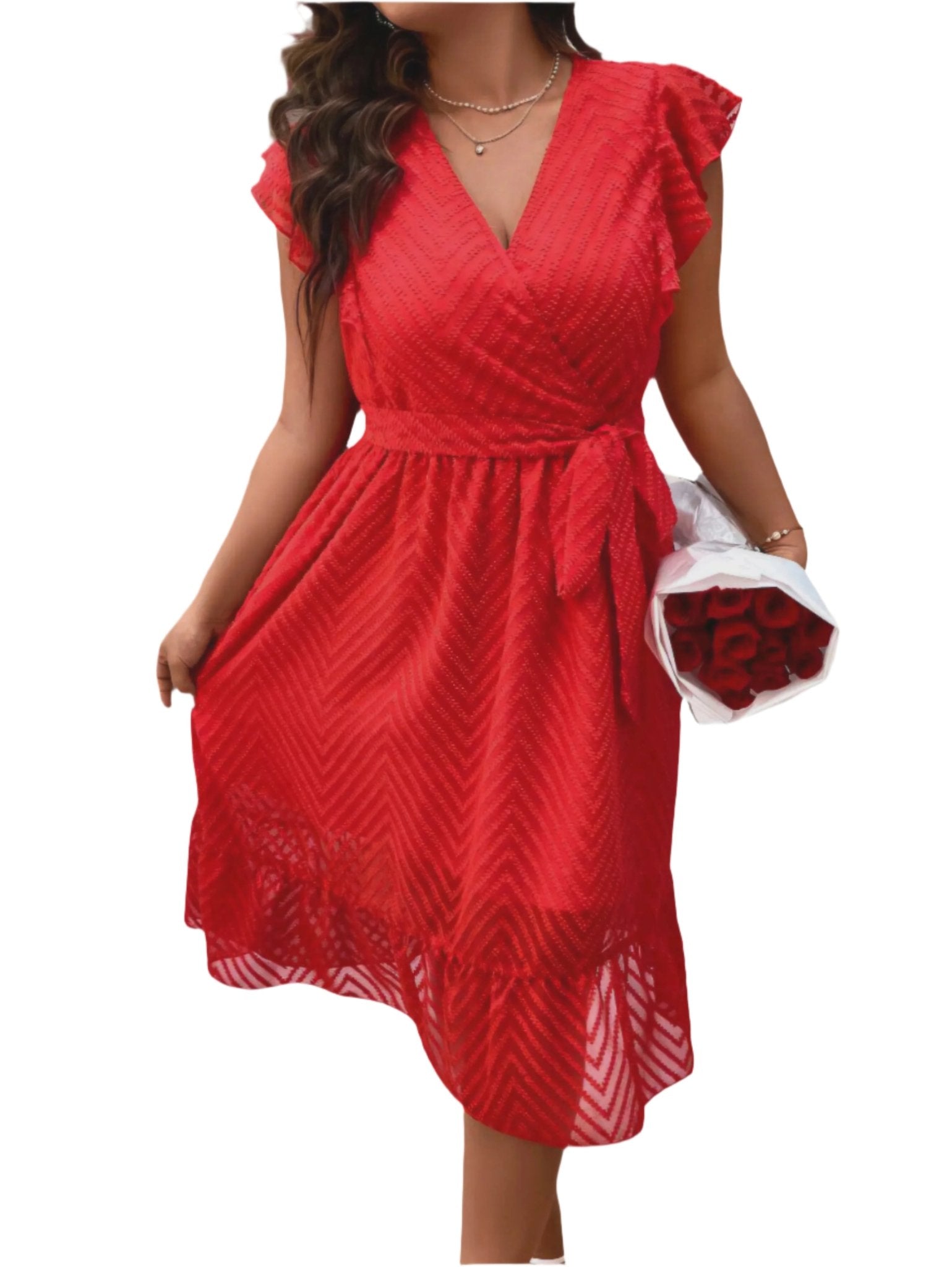 Elegant Plus Size Ruffled Maxi Dress - Flowy V-Neck Wrap Style