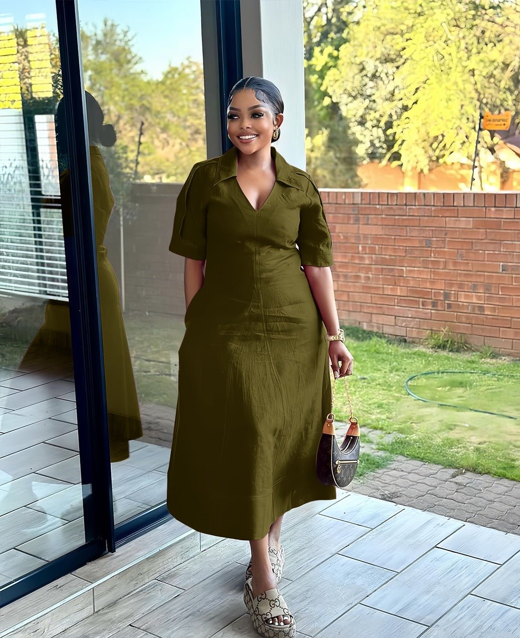 Collared A-Line Midi Dress – Elegant Modest Style for Work or Events