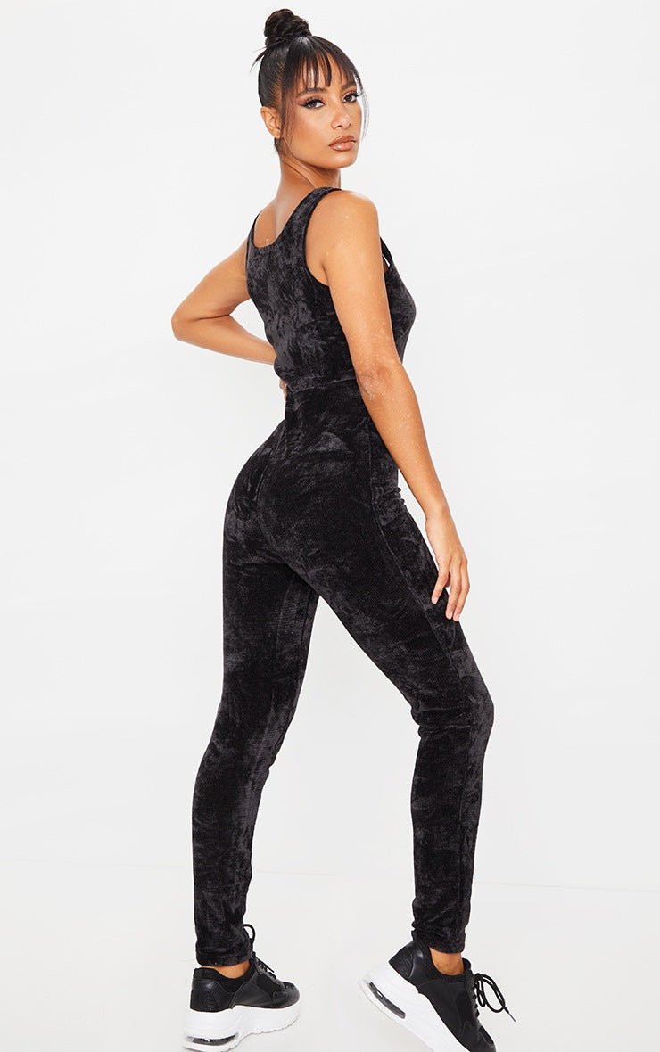 Solid Velvet Skinny Leg Jumpsuit XD21