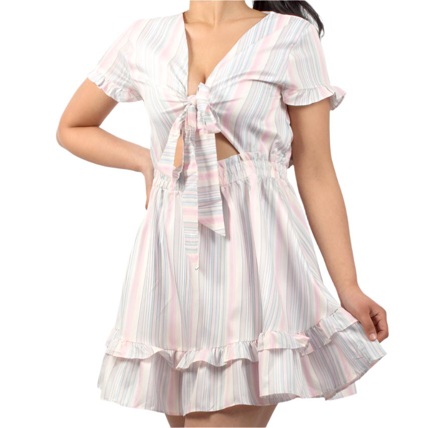 Vacation Frill Striped Printed Short Dress