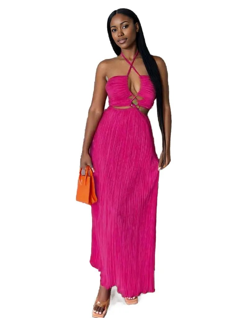 Halter Cutout Pleated Maxi Dress -  Bold & Stylish