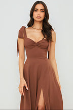 Tie-Shoulder Sweetheart Midi Dress – Flowy A-Line Style
