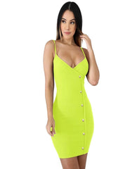 Pearl artificial button ribbed knitted Bodycon dress