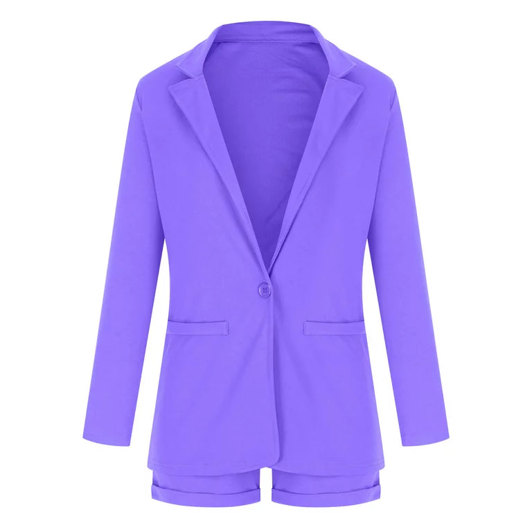 Thin Matching Sets Long Sleeve Blazer Coat and Shorts Set