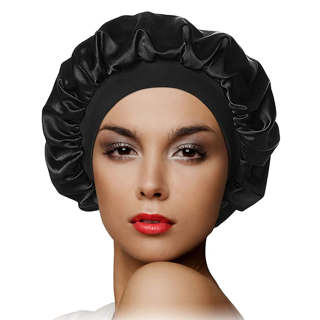 Wide Band Bonnet Cap – Breathable Satin Cap for Hair Protection (20" Large Size)