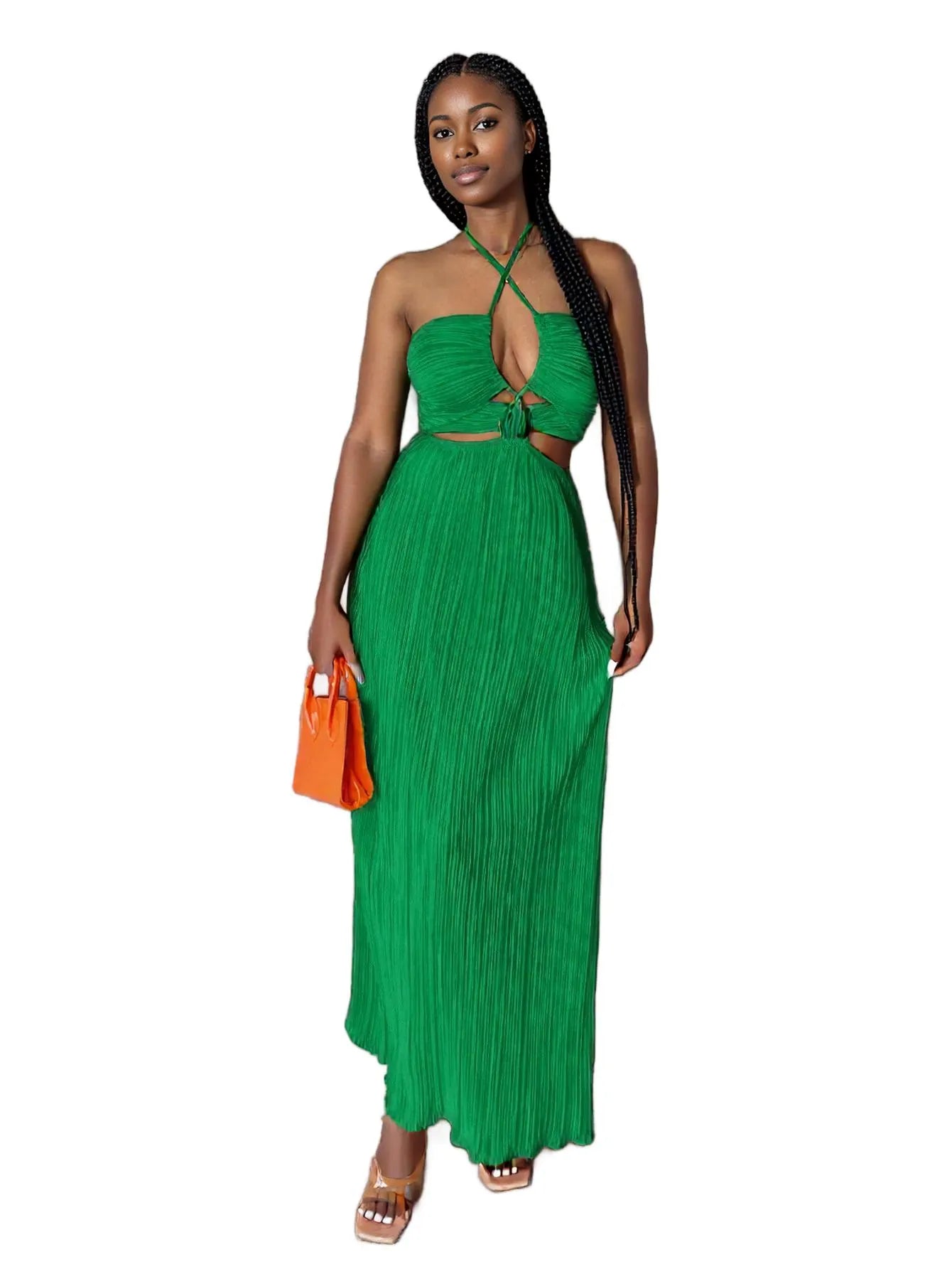 Halter Cutout Pleated Maxi Dress 