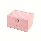 Large Pink Jewelry Organizer Box - Elegant Multi-Layer Storage