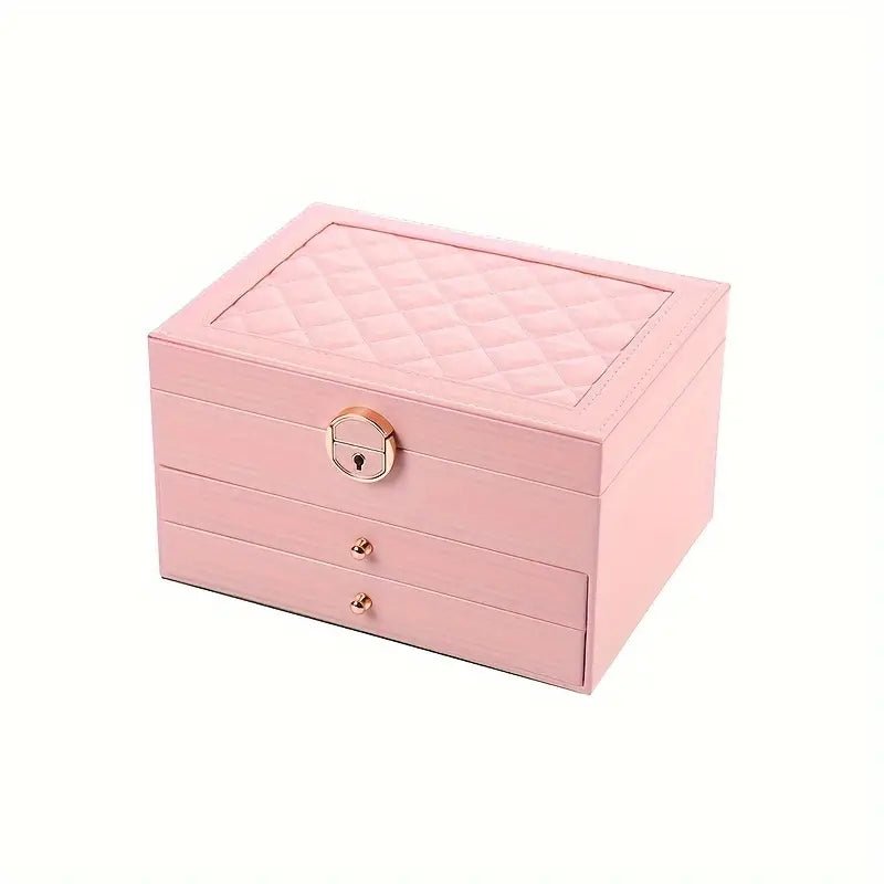 Large Pink Jewelry Organizer Box - Elegant Multi-Layer Storage