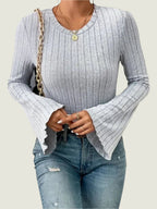 Ribbed Flared Sleeve Top – Long Sleeve Stretch Knit