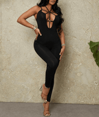 Cut Out Front Balck  Women's Jumpsuit