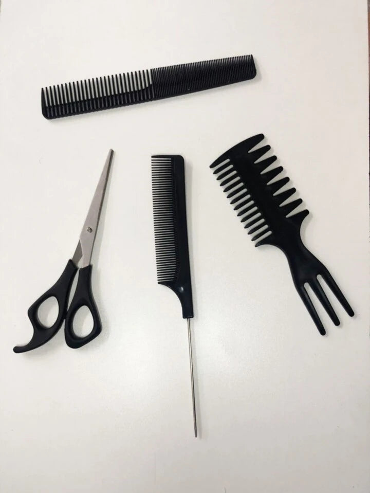 Hair Comb Set With Scissors 4pc Set - Perfect Hair Styling Kit