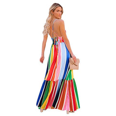 Vibrant Multi-Colored Striped Maxi Dress -  Perfect Summer Look