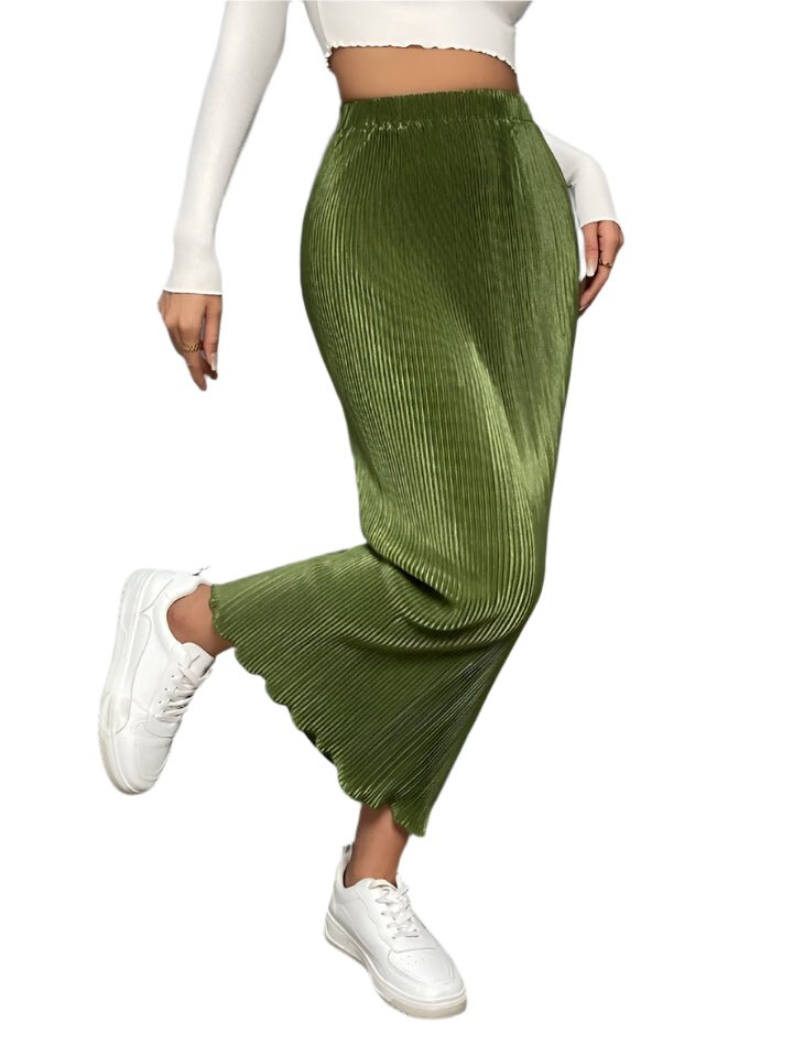 Elegant Pleated Velvet Maxi Skirt – Stylish & Comfortable
