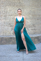 Solid Split Thigh Shoulder Cami Bridesmaid Dress