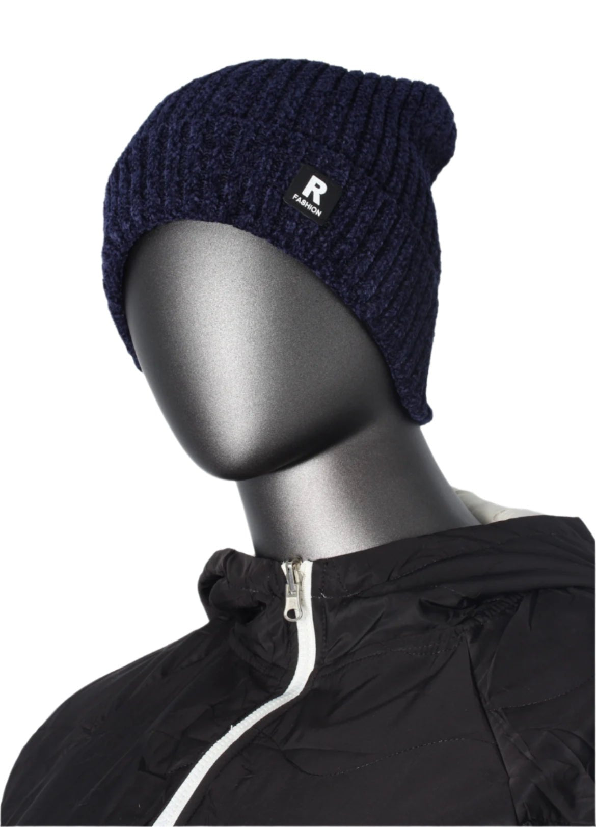 Thick Ribbed Beanie with Fleece Lining – R Logo Style