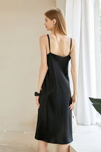 Cowl Neck Slip Midi Silky Dress With Adjustable Straps
