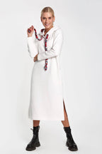 Women’s Minimal Hooded Midi Dress – Clean Line Side Split Relaxed Fit Outfit