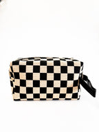 Checkered Rectangular Makeup Travel Bag - Stylish & Spacious Organizer
