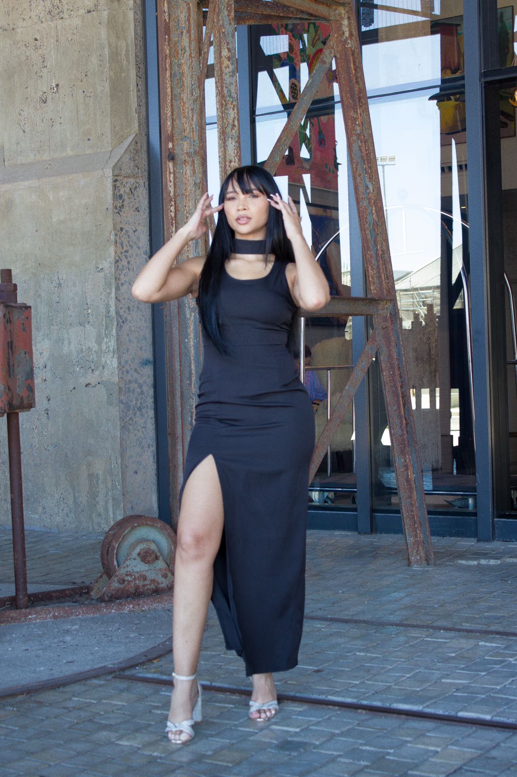 Black Turtleneck Hollow Bodycon Slit Maxi Dress - Elegance Redefined