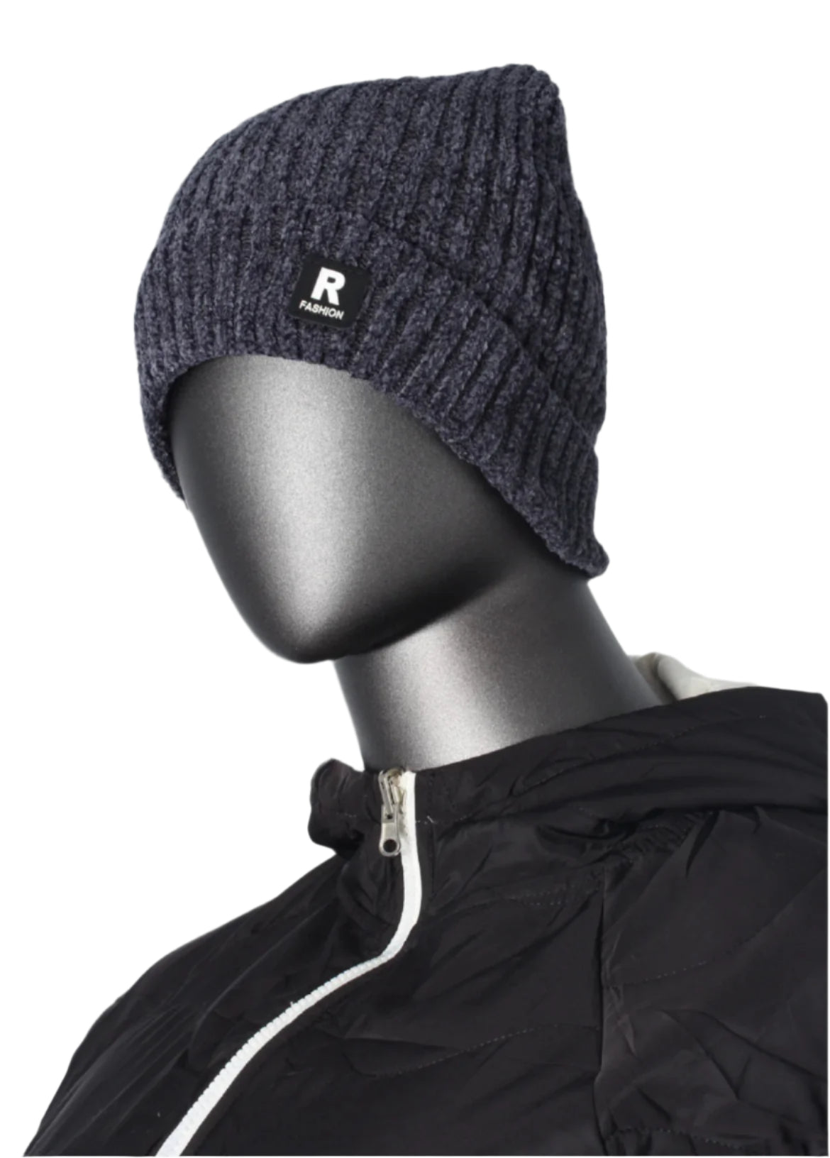 Thick Ribbed Beanie with Fleece Lining – R Logo Style
