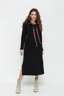 Women’s Minimal Hooded Midi Dress – Clean Line Side Split Relaxed Fit Outfit