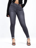 Button Dark Grey Skinny Jeans K2048
