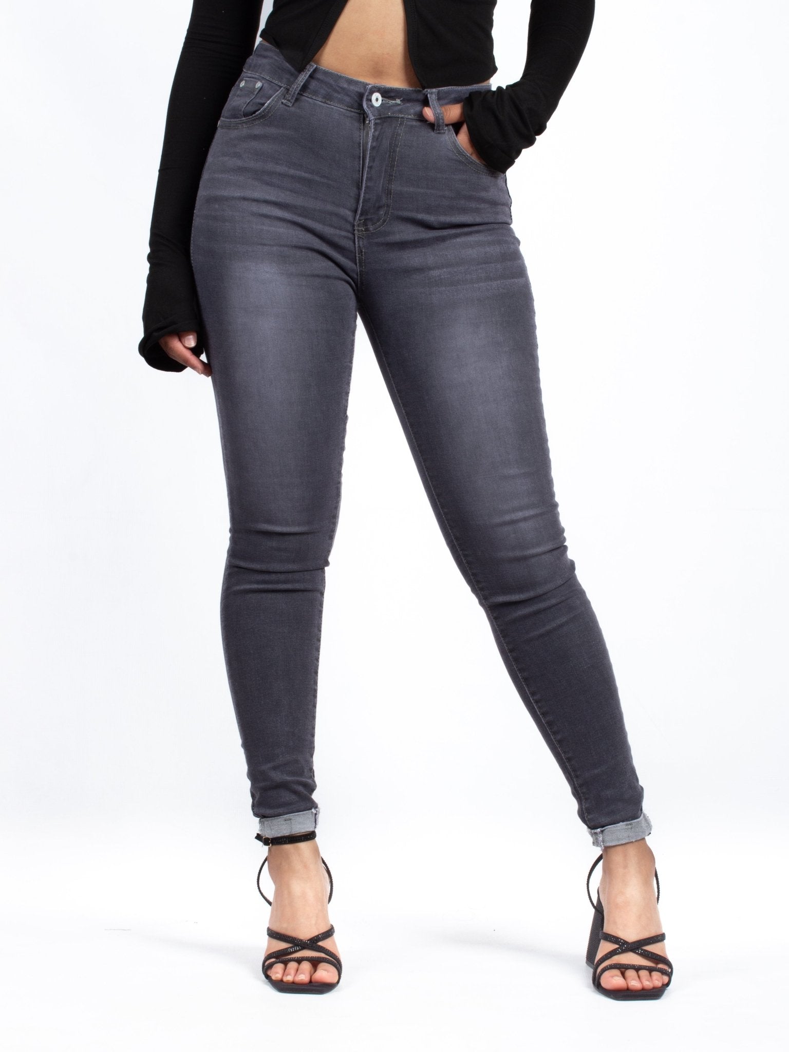 Button Dark Grey Skinny Jeans K2048