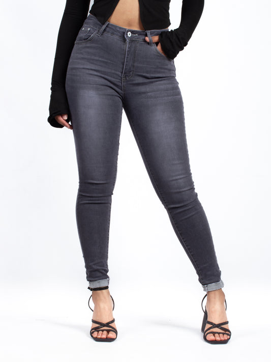 Button Dark Grey Skinny Jeans K2048