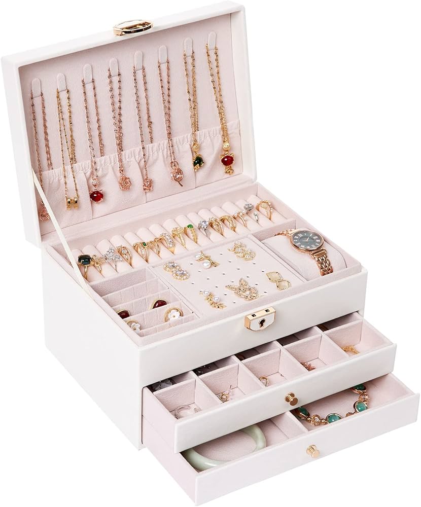 Large Pink Jewelry Organizer Box - Elegant Multi-Layer Storage